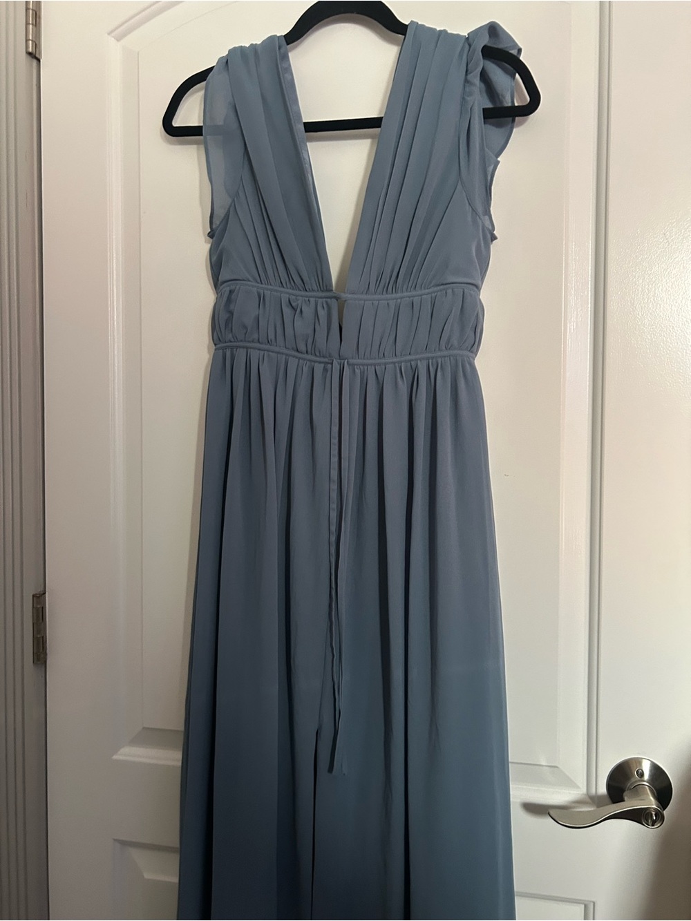 Lulus I'm All Yours Slate Blue Ruffled Maxi Dress S autumn wedding homecoming - Picture 5 of 15